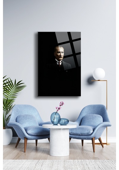 Atatürk Cam Tablo Portre Cam Tablo Duvar Dekoru Atatürk Portresi Kırılmaz Cam Solmaz Baskı 036
