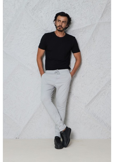 Blayn Jeans Erkek Krem Jogger Pantolon Rahat Kesim, Bağcıklı, Mevsimlik Günlük Kullanım Gümüş