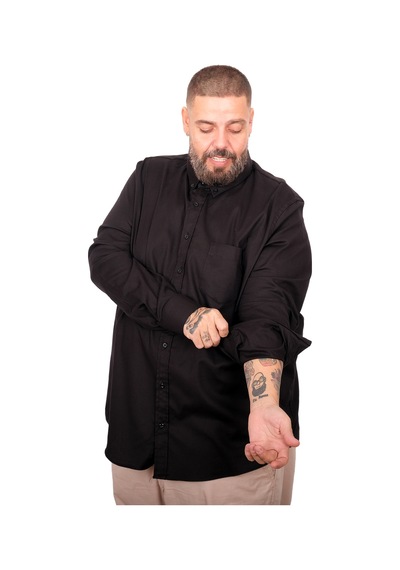 Mode Xl Büyük Beden Erkek Gabardin Gömlek Cepli 25604 Sıyah Siyah