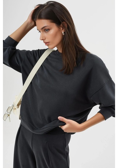 Hiccup Busem Rahat Kesim Bisiklet Yaka Modal Sweatshirt Kömür Grisi