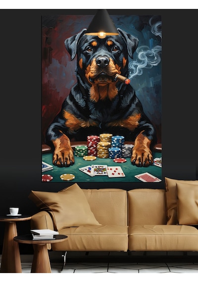 Puro İçen Kumarbaz Köpek Dekoratif Kanvas - Mdf Ahşap Tablo