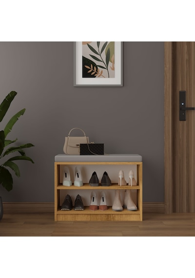 Asra Trend Puflu Ayakkabılık PUF02 %100 MDF 2 Raflı Oturaklı Antre Düzenleyici Petra