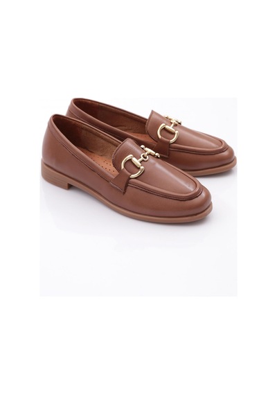 Dgn 1852 Kadin Metal Aksesuarli Loafer Ayakkabi Ceviz