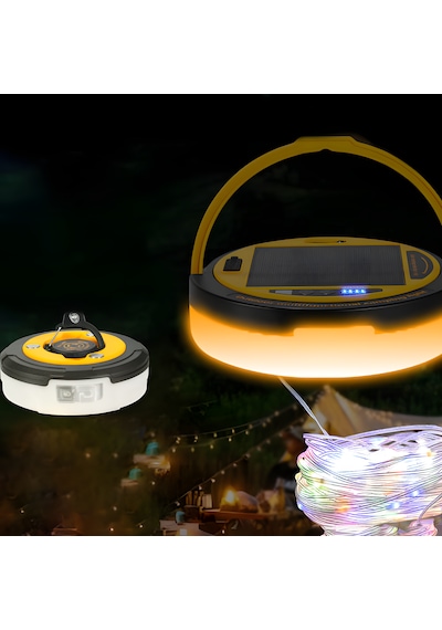 İdragon D88-2 Güneş Enerjili Kamp Lambası Rgb Işıklı, 4500mah Powerbank, 10m Işık Dizisi, Type-c Sarı