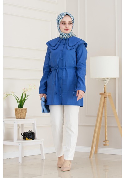 Sevitli Çift Yaka Dantelli Tunik-bebe Mavi-4983 Bebek Mavisi