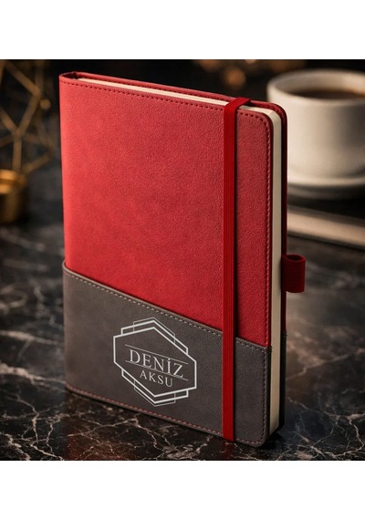 Bk Gift Kişiye Özel Kırmızı Termo Deri Defter -4, Kartvizit Bölmeli, Çizgili Ivory Kağıt Kobitmeyencom36021 Bk Gift
