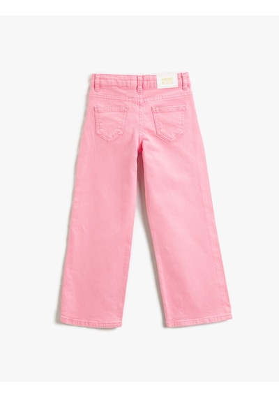 Koton Düz Paça Cepli Rahat Kesim Kot Pantolon - Straight Jean Beli Ayarlanabilir Lastikli Pembe 3skg40051ad Gül