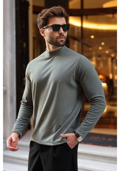 Madmext Haki Yarım Balıkçı Yaka Slim Fit Erkek Sweatshirt E7202