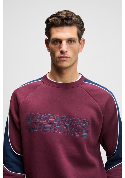 Grımelange Hercules Erkek Bisiklet Yaka Önü Nakışlı Kolları Biyeli Bordo Sweatshirt Bordo