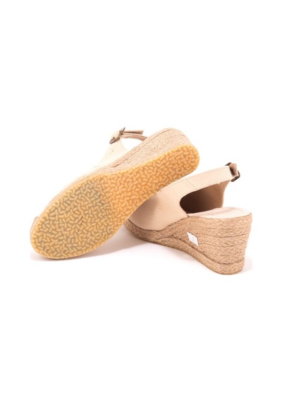 Star Tombis Gerçek Elişi Arkadan Bantlı Topuğu Açık Burnu Hasırlı Keten Espadril Dolgu Topuk Handmade Bej