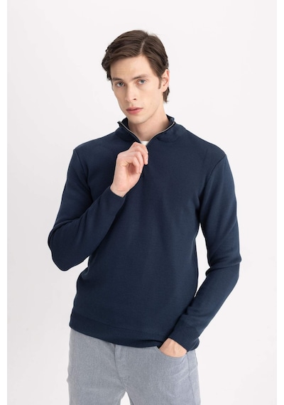 Defacto Standart Fit Normal Kesim Dik Yaka Yarım Fermuarlı Basic Düz Triko Kazak A5184AX23WN Lacivert