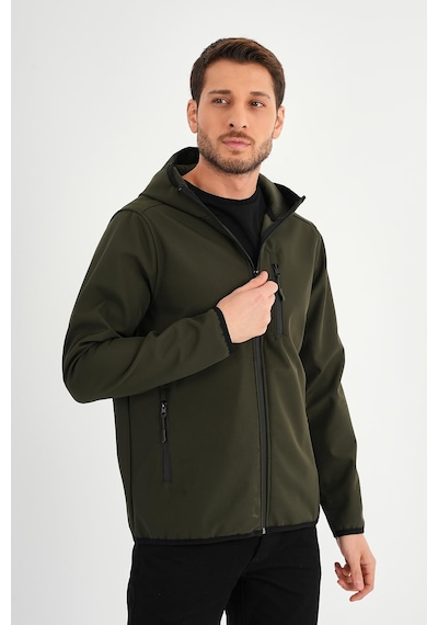 Alexander Gardi Alexandergardı Fermuarlı İçi Polarlı Su İtici Softshell Kumaş Kapüşonlu Mont E24-mnt-01 Haki