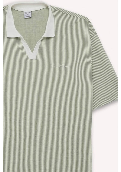 Defacto - Dokulu Boxy Fit Polo Tişört F8351AX25AU