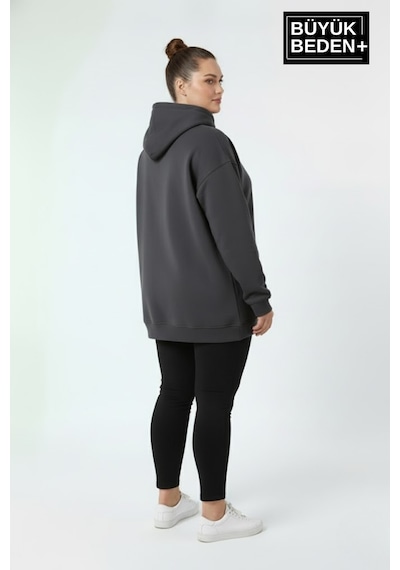 Süperlife Kadın Büyük Beden California 1974 Baskılı Kapüşonlu İnce Sweat Rahat Kalıp Hoodie Spr26bswk965 Füme