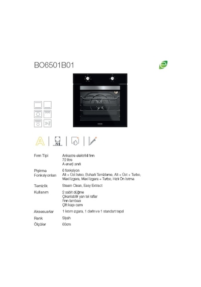 Silverline BO6501B01 - CS5349B01 - 3481 Flam 60 Siyah Ankastre Set
