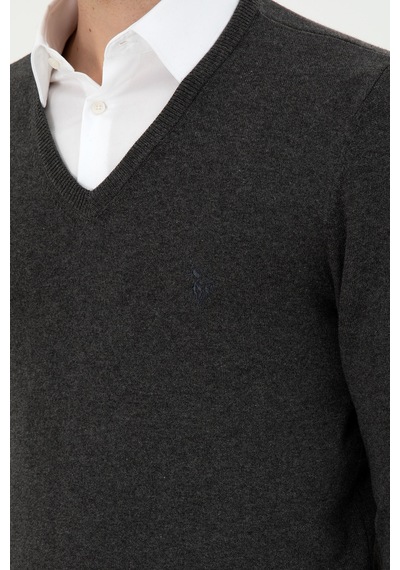 U.S. Polo Assn. Erkek Slim Fit V Yaka Antrasit Melanj Basic Kazak 50294764-VR081