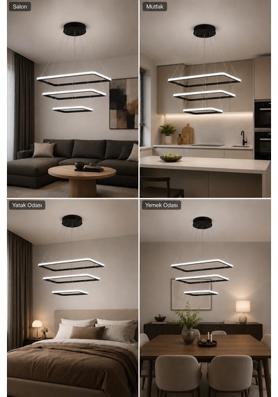 Diva 3'lü Led Sarkıt Avize 3 Renk Kumandalı Siyah