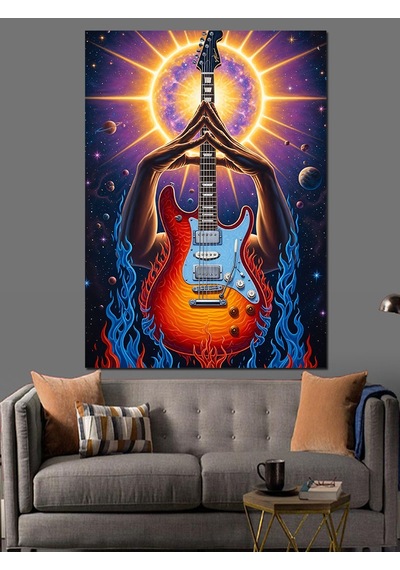 Ahşap Tablo Gitar Ve Parlayan Işıklar İnsan Figürlü Tablolar