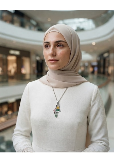 Filistin Haritası Kubbetü S Sahra İle Paslanmaz Gümüş Kaplamalı Zinciri Unisex Kolye J300042