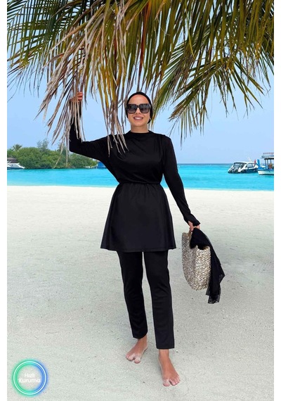 Kahijab Coast Sörf 4'lü Tesettür Mayo - Siyah Siyah