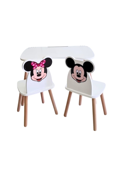 Liva Ahşap Çocuk Aktivite 1 Masa 2 Sandalye Takımı 4-12 Yaş Mickey Mouse Ve Minnie Mouse Çok Renkli