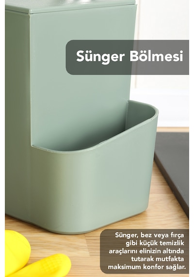 2'li Mutfak Seti - Tezgah Üstü Bölmeli Kaşıklık Bıçaklık Ve Süngerlik Bölmeli Sıvı Sabunluk Yeşil Yeşil