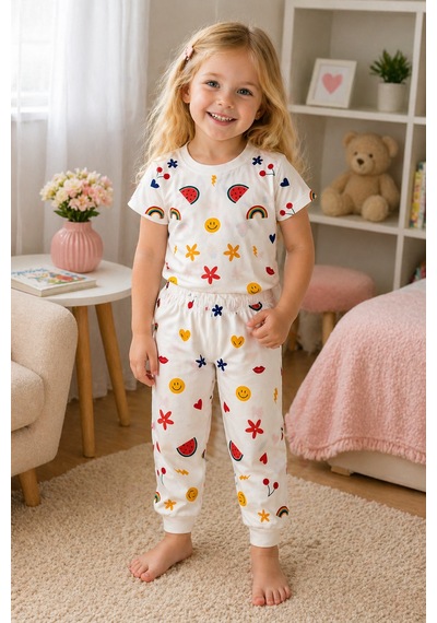 Beniizle Kız Çocuk Pijama Takımı Beyaz