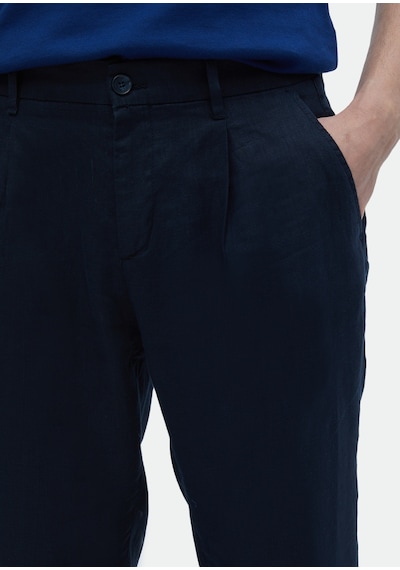 Ramsey Lacivert Düz Dokuma Jogging Fit Casual %100 Keten Pantolon