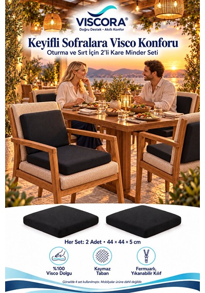 2 Li Kare Visco Sandalye Minderi Otel, Kafe, Restoran, Bahçe İçin Oturma Ve Sırt Desteği