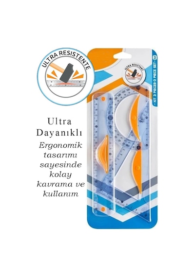 Dayanıklı Cetvel Takımı 30 Cm 1 Paket Plastik Cetvel Gönye İletki Şeffaf Geometri Takımı Çizim Seti 3 Parça Okul