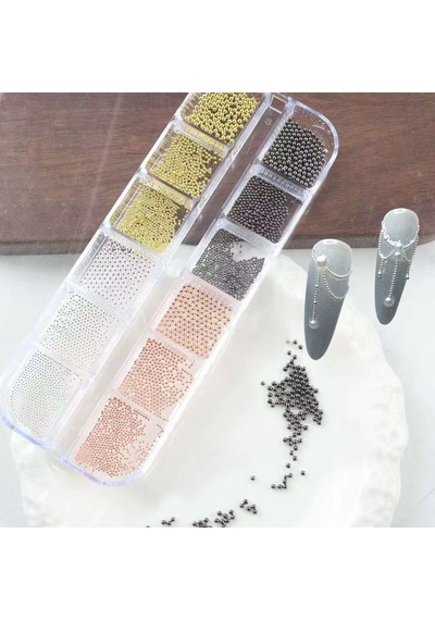 4 Renk 12li Tırnak Süsleme Parlak Metal Havyar Taşları 3 Boy Nail Art Boncukları Wn-526