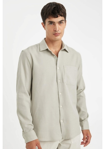 DeFacto %100 Pamuk Regular Fit Waffle Basic Düz Uzun Kollu Gömlek D1058AX24AUGR322