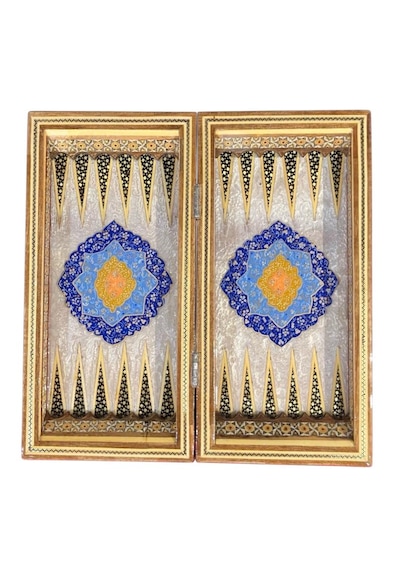 İran In El İşlemesi Hatem Ve Minyatür Tavla Ve Satranç - 30x30 Cm,