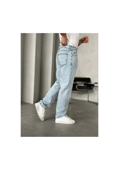 More Black Tasarım Kar Yıkamalı Dikişli Baggy Pantolon Mavi