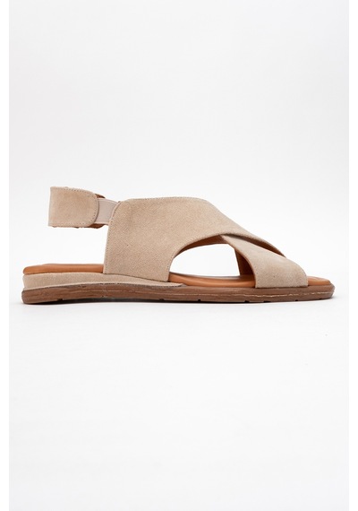 Luvishoes 706 Hakıkı Derı Bej Suet Kadın Sandalet Bej