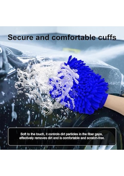 Premium Mikrofiber Yıkama Eldiveni, Yumuşak Çizilmez Çift Taraflı Şönil Yıkama Eldiveni, Araba Yıkama Ve Detaylandırma İçin Mükemmel Mavi, Büyük 256