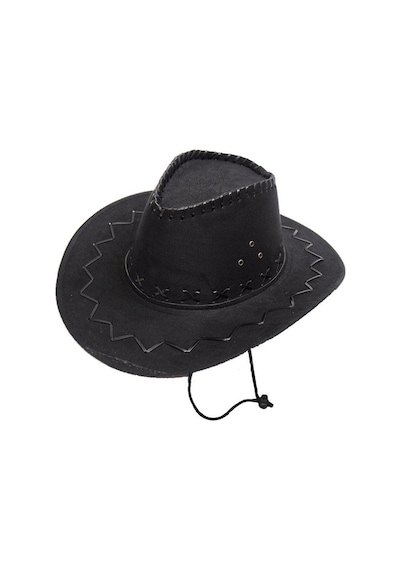 Bağcıklı - 291 - Çocuk Boy Nubuk Süet Kovboy Şapkası - Csmo-tex - Siyah Renk