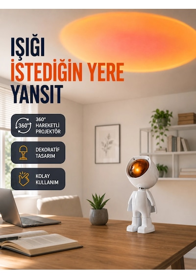Dekoratif Gün Batımı Işığı - Astronot Figürlü Yeni Nesil Çok Renkli