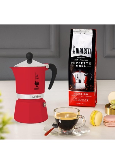 Rainbow: 3 Cups Ocak Üstü Espresso Pişirici - 130ml - Kırmızı Renk - Alüminyum Gövde - Patentli Güvenlik Valfi - Tüm Ocak Türleri İçin Uygundur İndüksiyon Hariç