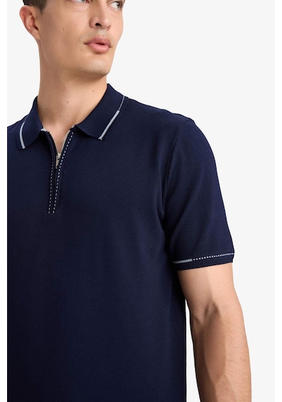 Defacto Standart Fit Polo Yaka Fermuarlı Triko Kısa Kollu Tişört D6199AX24HS Lacivert