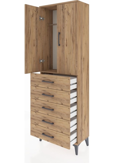 Arges Dolap Tek Raflı 5 Çekmeceli Tek Askılı 60x30x182 Çam-çam Çam Arges Dolap Tek Raflı 5 Çekmeceli Tek Askılı 60x30x182 Çam-çam Çam