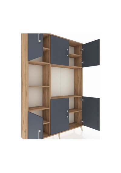 Arges Dolap 9 Raflı 6 Kapaklı 132x30x195 Çam-antrasit/çam Çam