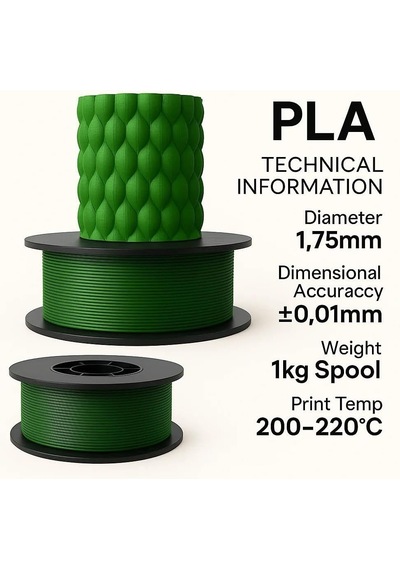 Pla+ Filament 1.75mm 1 Kg - Zümrüt Yeşili Çok Renkli