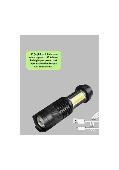 Astraltech 4 Modlu Usb Şarjlı Led El Feneri Kamp Ve Outdoor Çok Renkli