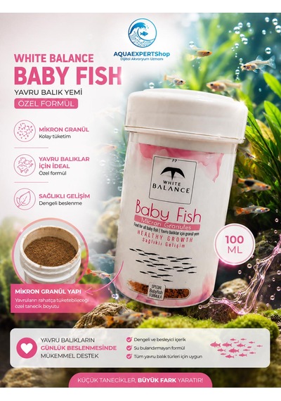 White Balance Baby Fish Granül Yem - Yavru Balık Yemi - Özel Formül - 100 Ml - Yavru Balıklar İçin Güvenli Kullanım