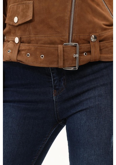 Leatinn Biker Taba Kadın Deri Mont