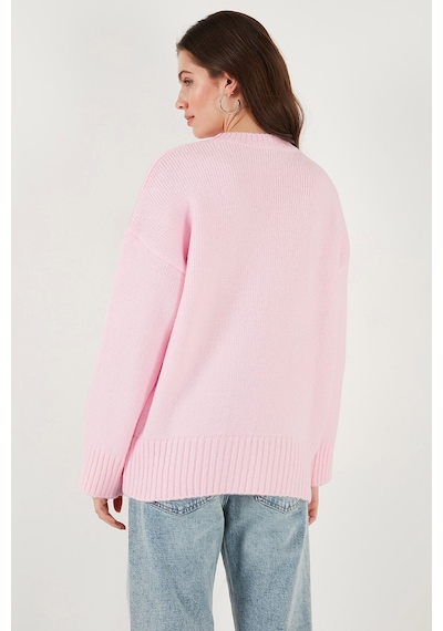 Lela Regular Fit Bisiklet Yaka Basic 2'Li Paket Triko Bayan Kazak 4616213S2 Bebe Mavi-Toz Pembe