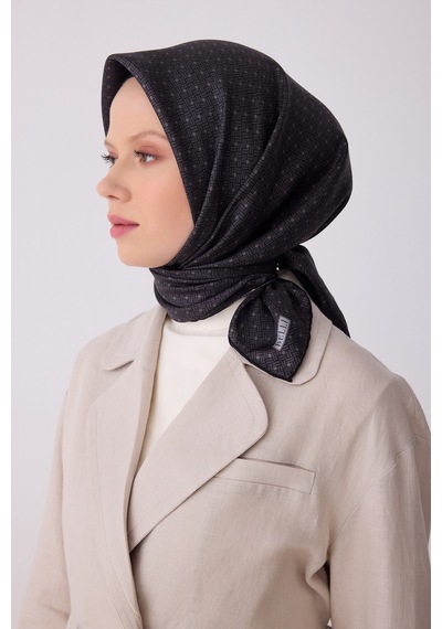 Belli Klasik Desen İpek Twill Eşarp - 2026 İlkbahar-yaz T 4317 Siyah