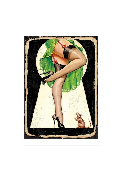 Bedeko Fare Ve Jartiyerli Pin Up Kızı Dekoratif Ahşap Tablo 50 Cm X 70 Cm
