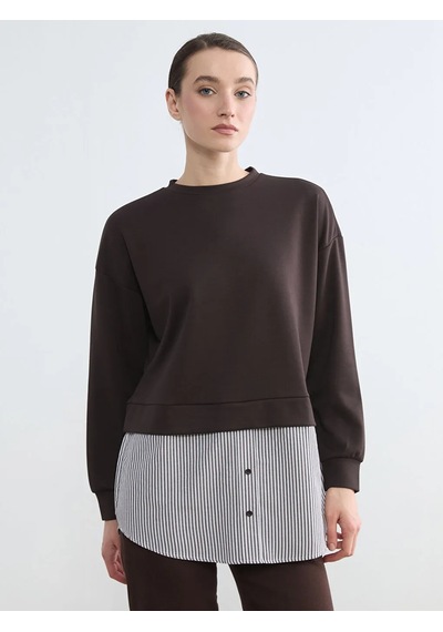 Lc Waikiki Kahverengi Gömlek Detaylı Kadın Sweatshirt Tunik